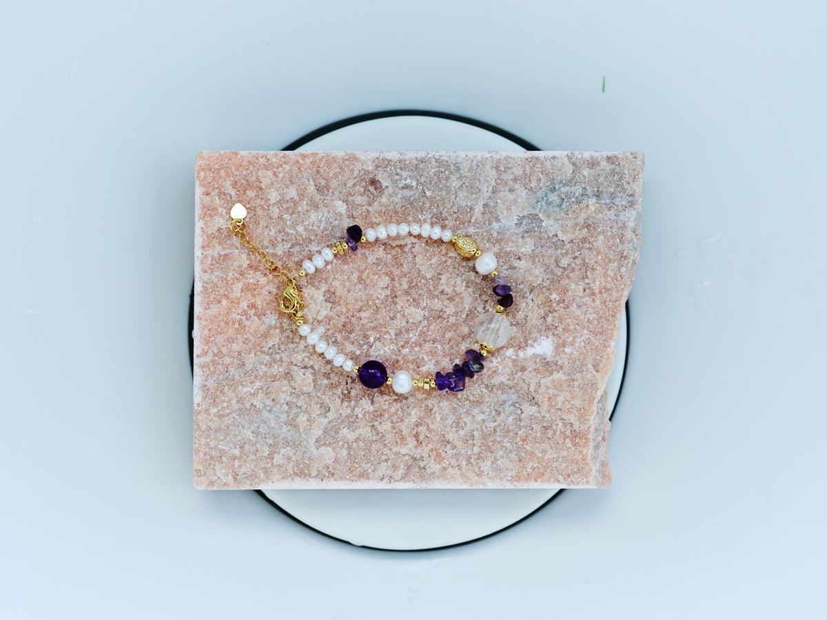 Violet Tide Bracelet with freshwater pearls and petite violet-toned accents, full view