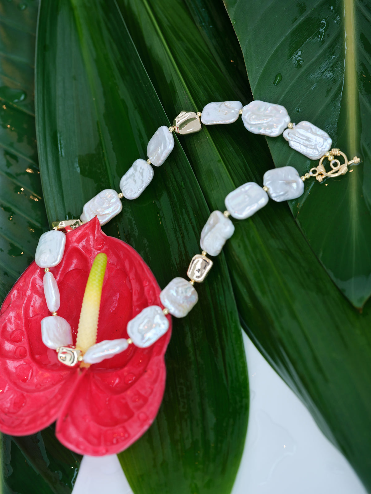 Tidal Mosaic Necklace detail showing varied freshwater pearl shapes and natural luster