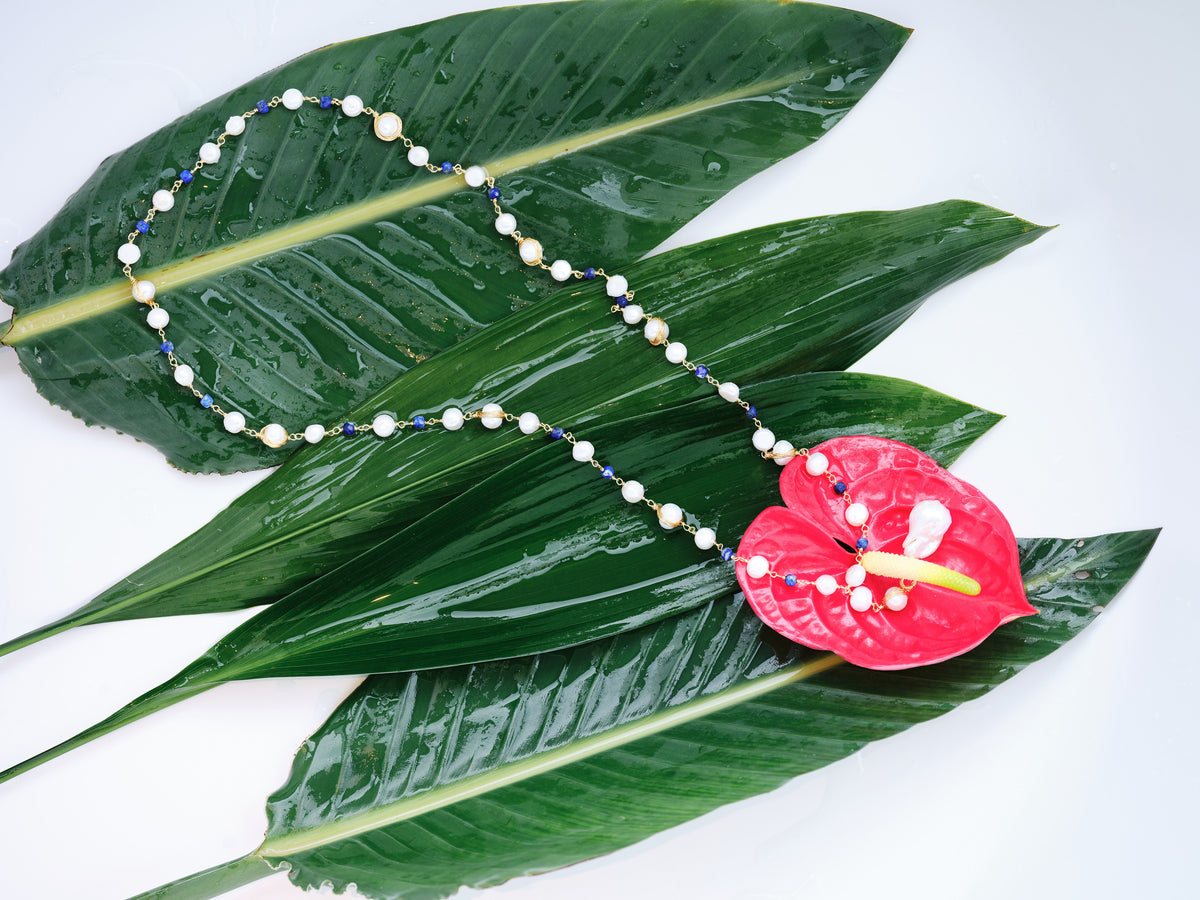 Chromatic Tide Pearl Necklace full-length arrangement with multitone pearls
